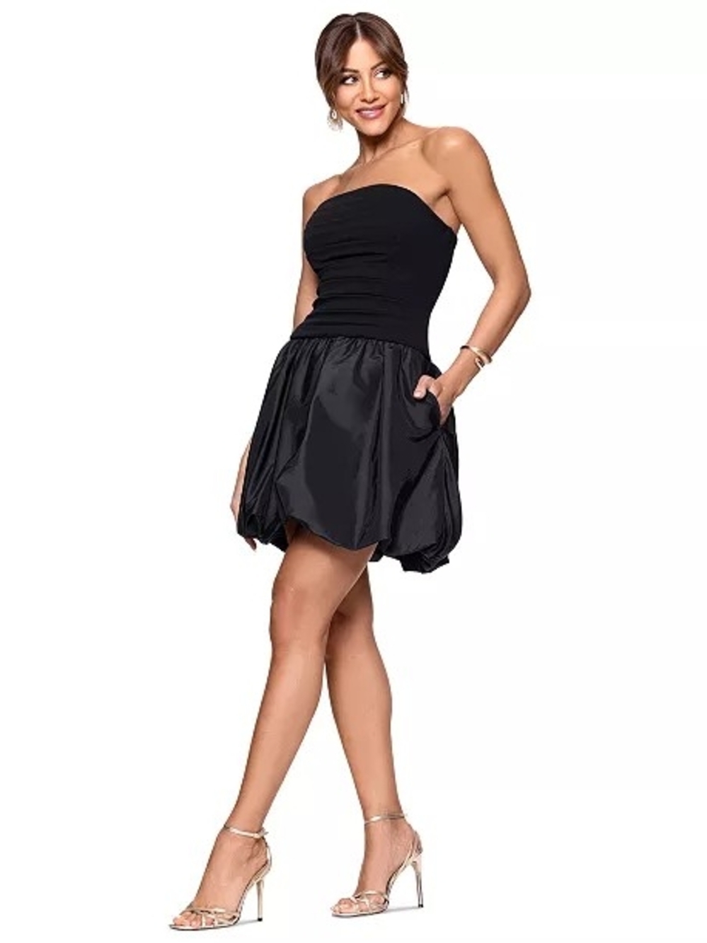 Xscape Strapless Black Bubble-Hem Party Dress